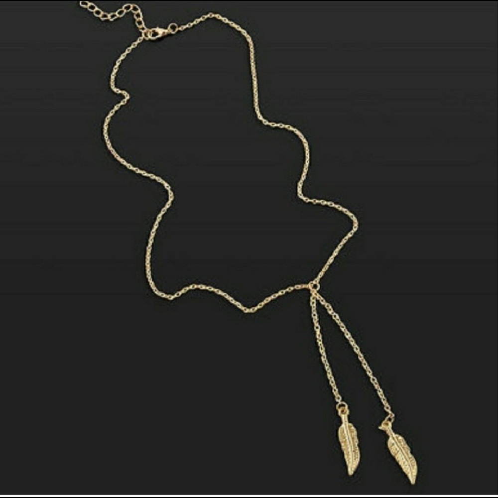 Gold double leaf necklace - Picture 2 of 2